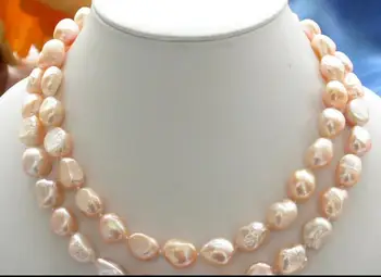 

Beautiful 2row 12 mm natural baroque pink pearl necklace 18"-19"