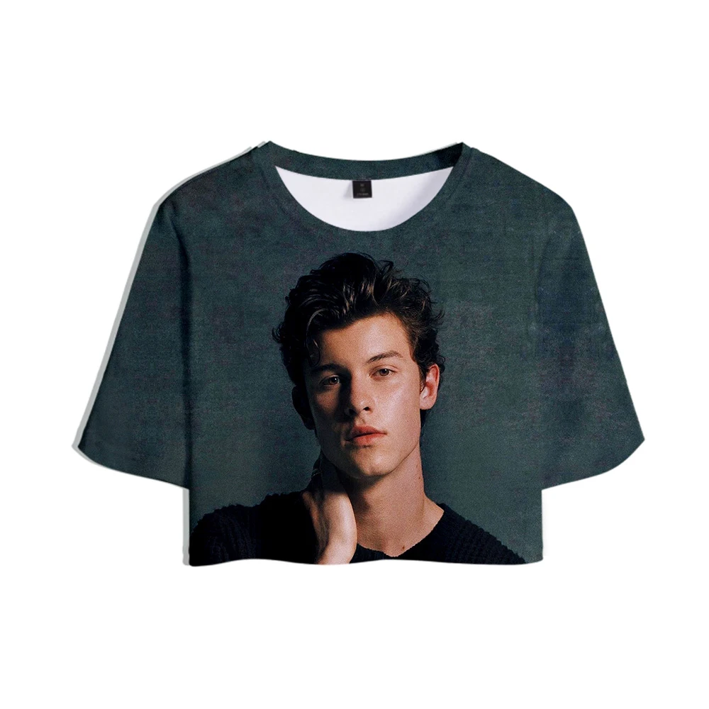 

shawn mendes stylish Navel Tee Women's Sexy Crop Tops Hip-Hop 3D/Printed T-Shirt Short-Sleeved Fashion O-neck Casual Summer Tee