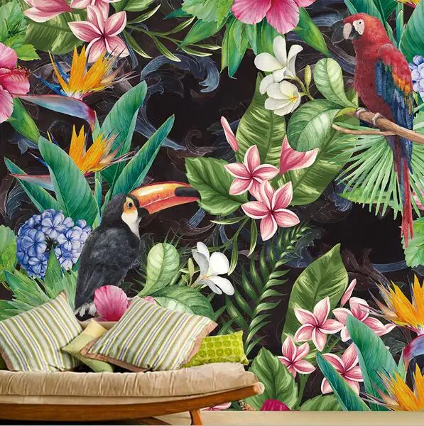 

Custom 3D Tropical Rain Forest Parrot Leaf Photo Mural Wallpaper Living Room Restaurant Cafe Bar Backdrop Wall Painting Frescoes