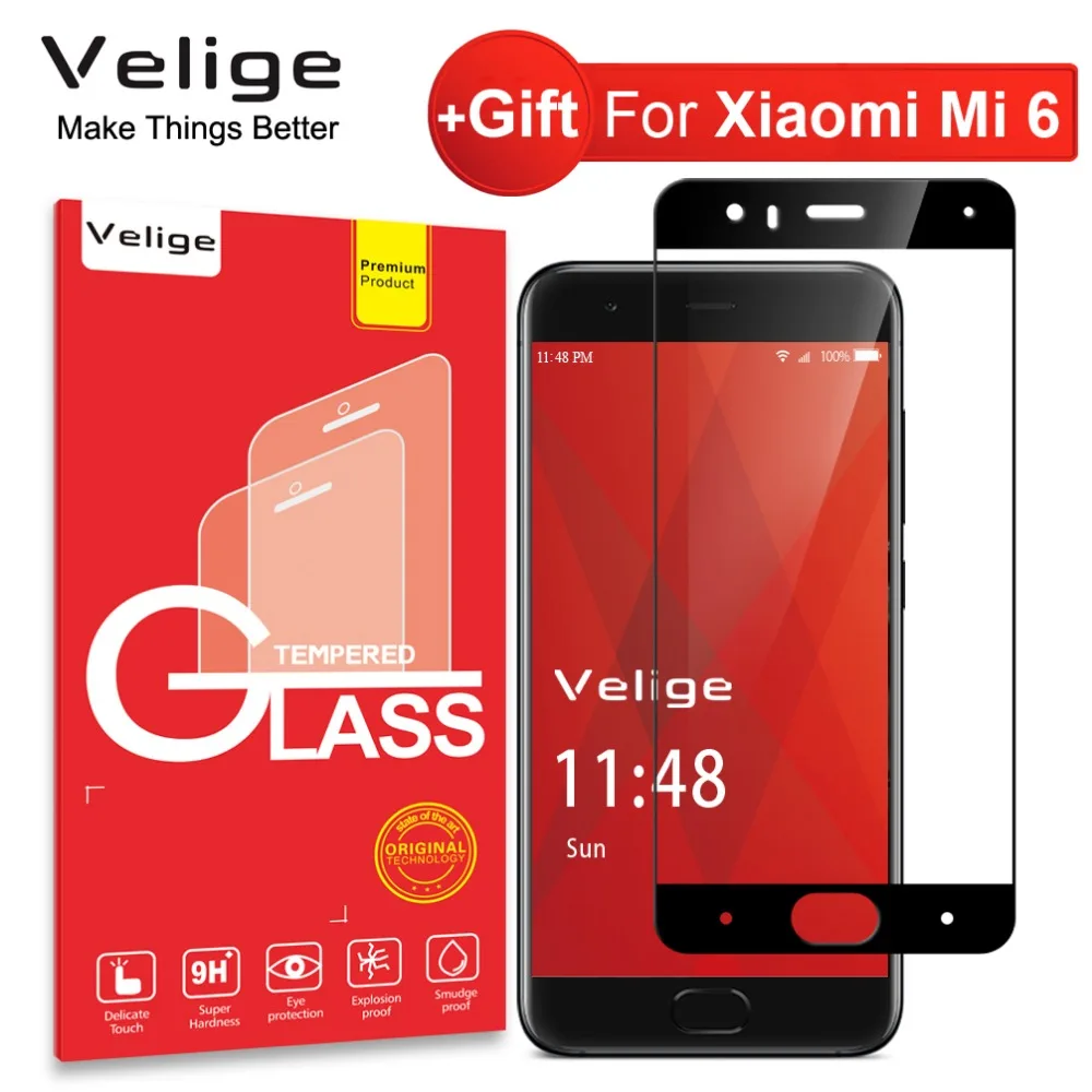 Velige полное покрытие закаленное стекло для Xiaomi Mi6 Mi 6 M6 Pro Prime защита экрана 9H ультра