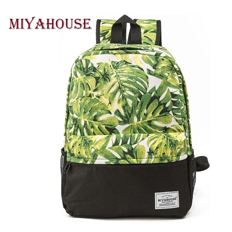 

Miyahouse Green Leaves Printed Backpack For Girls Casual Canvas Design School Bags For Teenager Travel School Bag Lady