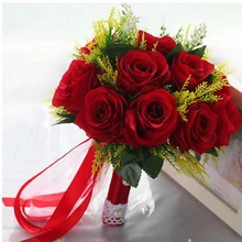 Ручной работы искусственные шелковые цветы букет розы Свадебный букет невесты Кружевной декор свадебный букет de mariage