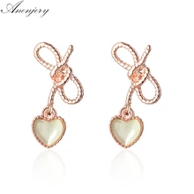 Anenjery милые Полые с бантом опал сердце 925 пробы серебряные серьги для женщин oorbellen pendientes S-E774
