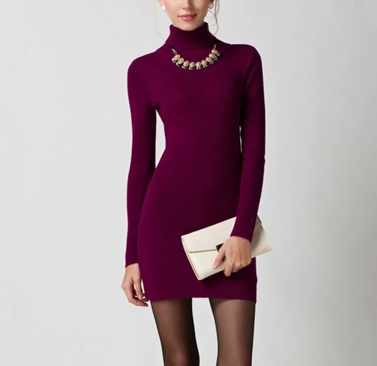 Специальные смесь шерсти и кашемира Женская мода хип-пак пуловер платье свитер джокер цвет средней длины s-xl