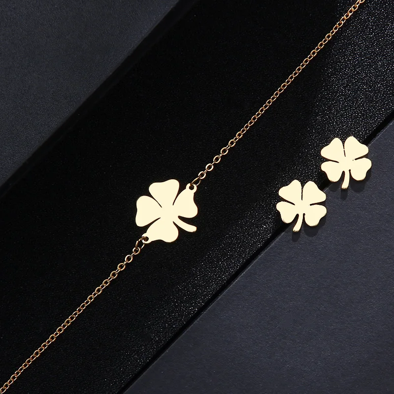 CACANA jewelry sets jewelry set Stainless Steel Sets For Women Clover Shape Necklace Bracelets Earrings For Women Lover's Engagement Jewelry