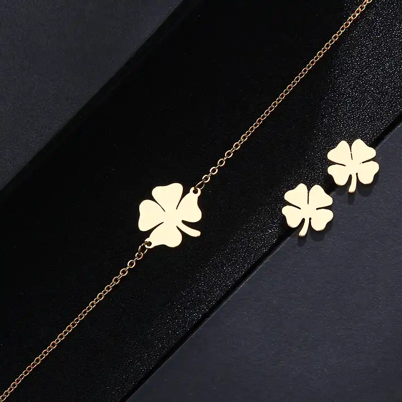Mujeres Collar De Acero Inoxidable Pulsera En Forma De Trébol Pendiente Joyería de compromiso