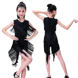 Новое черное платье для латинских танцев с кисточками платье для латинских танцев для маленьких девочек детская юбка для бальных танцев с