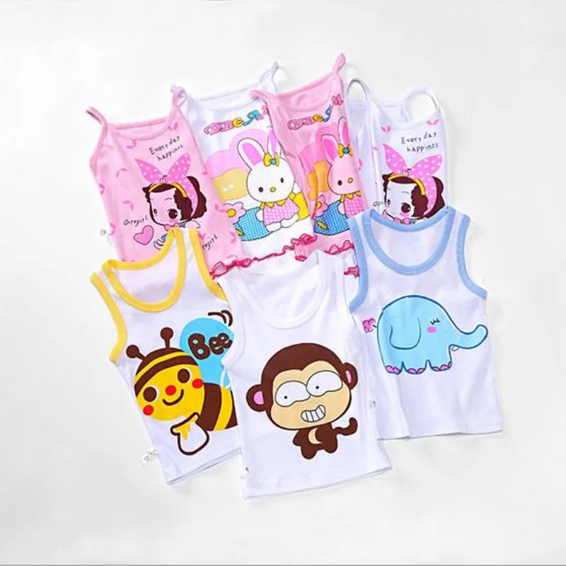 Children Camisoles & Tanks Baby summer boy tanks t-shirt solid color Girl Cotton tank sleeveless kids cartoon beach clothes