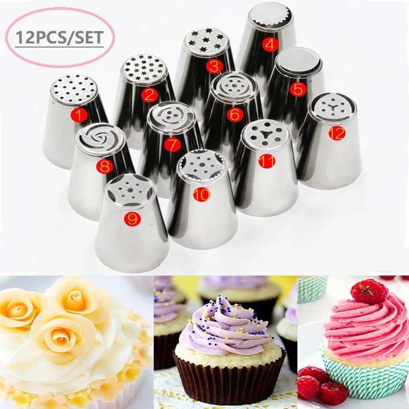 

Kohree 12PCS/SET Russian Icing Piping Nozzles Stainless Steel Mold Cupcake Cream Cake DIY Decoration Tools Kitchen Accessories