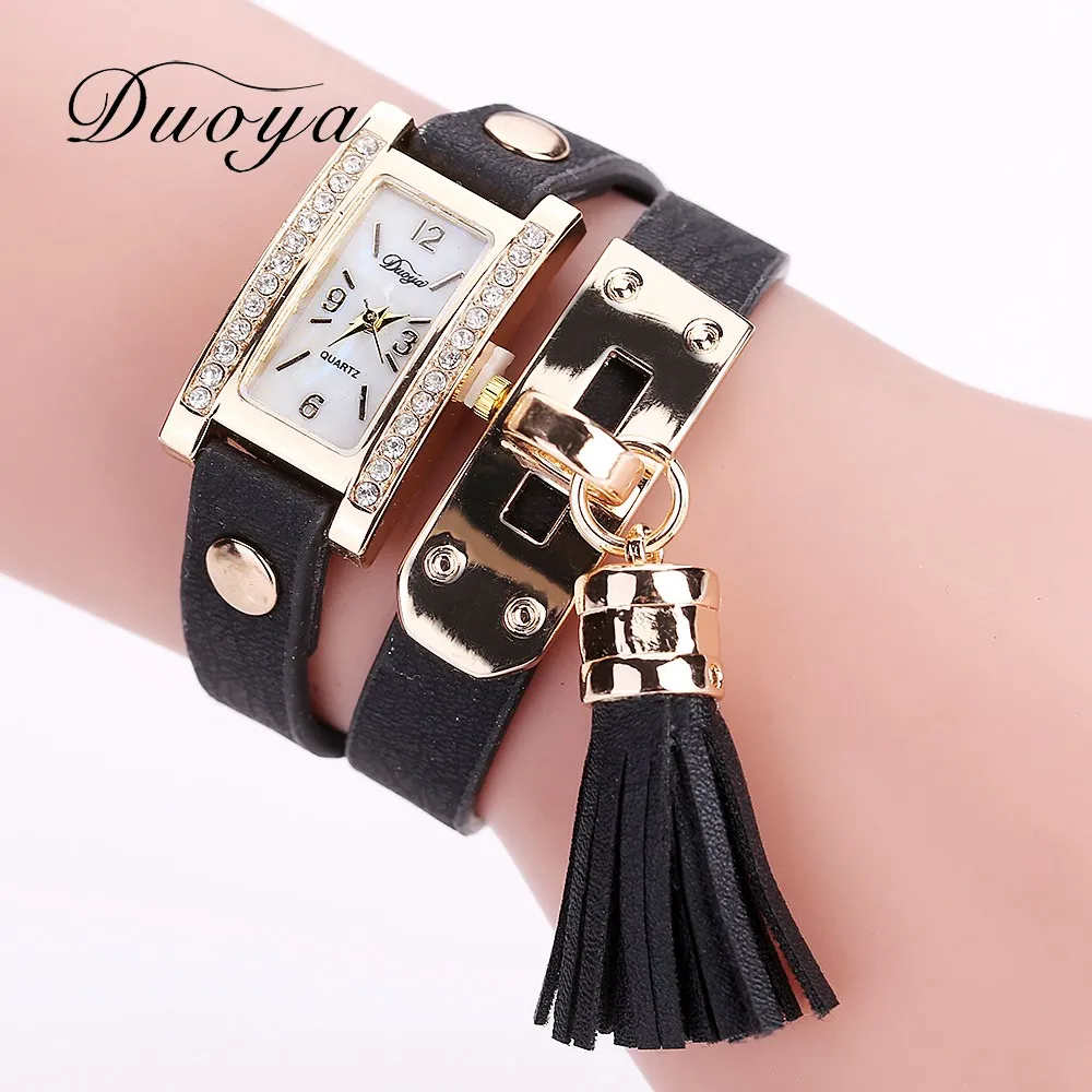 

Duoya Brand New Design Fashion Ladies Women Watches Square Rhinestone Female Quartz Women Leather Strap Gold Chain Watch DY071