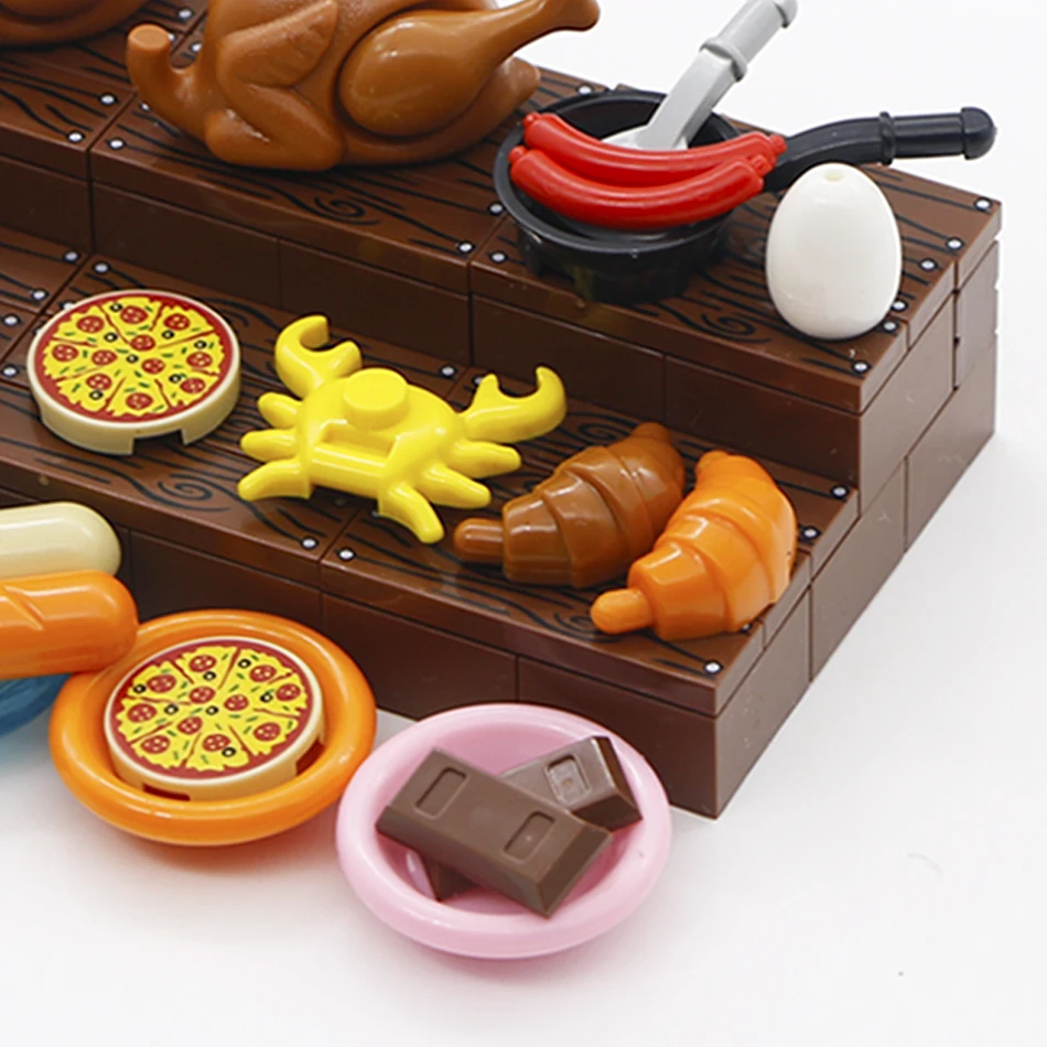 Кубики MOC из строительных блоков Foods City кубики для пиццы хлеба обжарки курицы хот