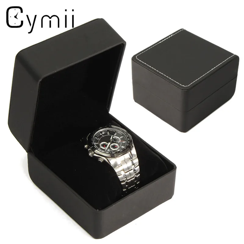 Cymii 1Pcs Black Wrist Watch Display Watches Box Case Jewelry Storage