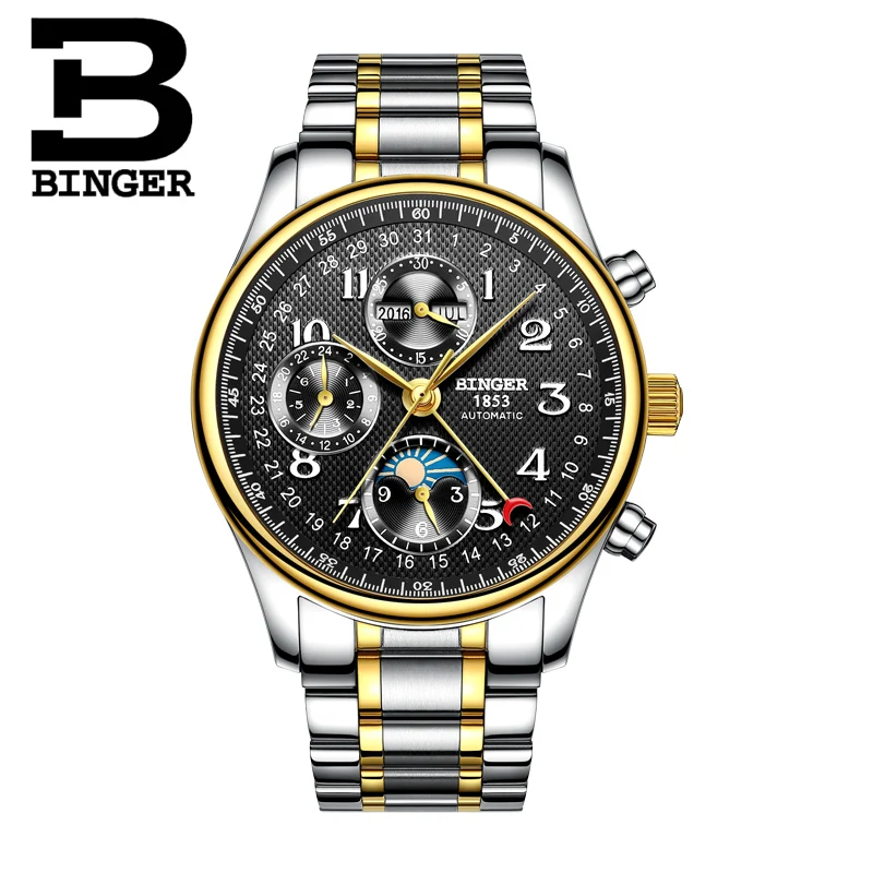 Новинка Бингер мужские часы люксовый бренд несколько функций Moon Phase сапфир календарь механические наручные часы B-603-8 3 - Цвет: Item 4