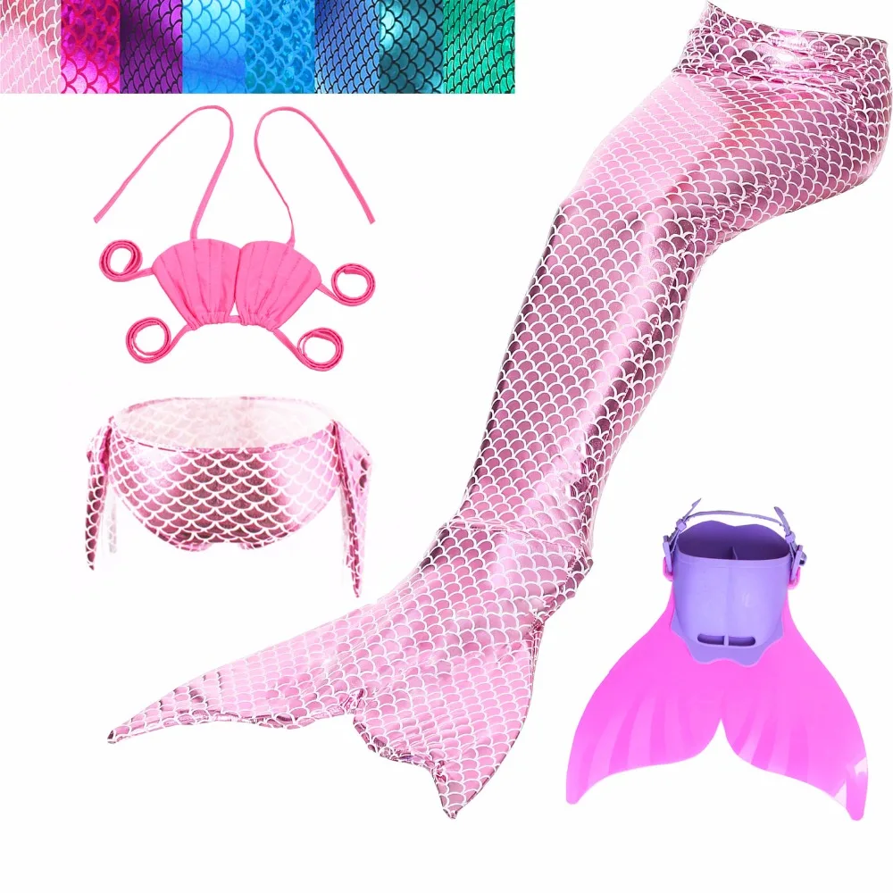

4Pcs/Mermaid Tails for Swimming Suit Kids Girls Costume Cosplay Little Mermaid Tails Bathing Swimwear Swimsuit with Monofin