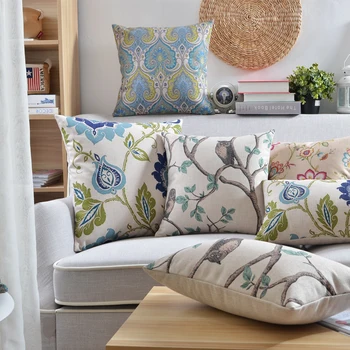 

Wholesales Linen Home Decorative Pillow Case Pillow Cover Vintage Country Floral Style Branch Owl 45x45cm/30x50cm