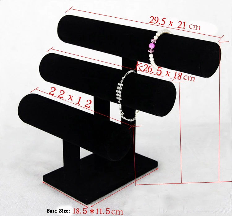 Черные туфли высокого качества бархат 3 уровня-держатель для смотреть браслет ювелирные Дисплей держатель стойки витрина Дисплей