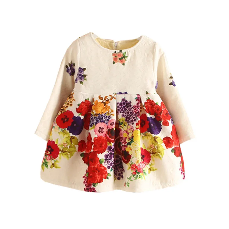 

Girl Formal Dress Floral Pattern A-Line Dress Girls Warm Winter Fleece Lining Dresses Sweet Kids Clothes Princess Costume