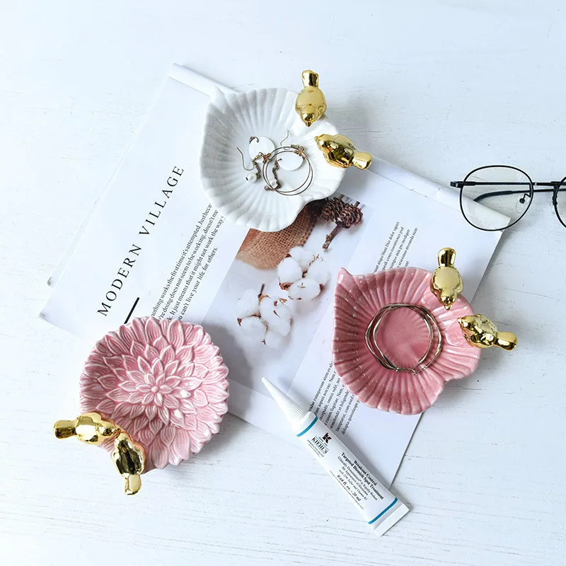 

2 Color Ceramic Jewelry Storage Tray Ring Earrings Portable Basin Multi-purpose Creative Earrings Storage Tray Home Decoration
