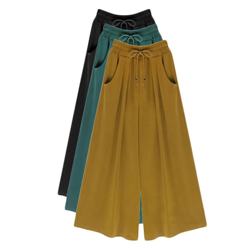 

Spring Summer Women's Wide Leg Pants Elastic High Waist Trousers Fashion Casual Loose Ankle-Length Pants Femme Plus Size 5XL 6XL