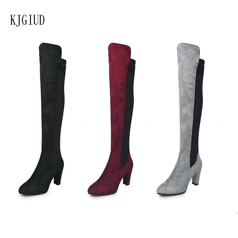 

2019 Autumn And Winter New Large Size Women's Boots Fashion Thick With Pointed Long Tube Elastic Over The Knee Boots Botas