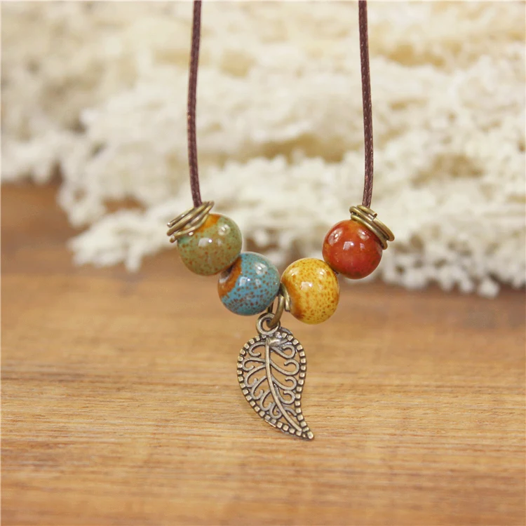 Miredo jewelry wholesale simple ceramic necklaces women's coin wood collar stone boho necklace pendant free shipping #1460 - Image 5