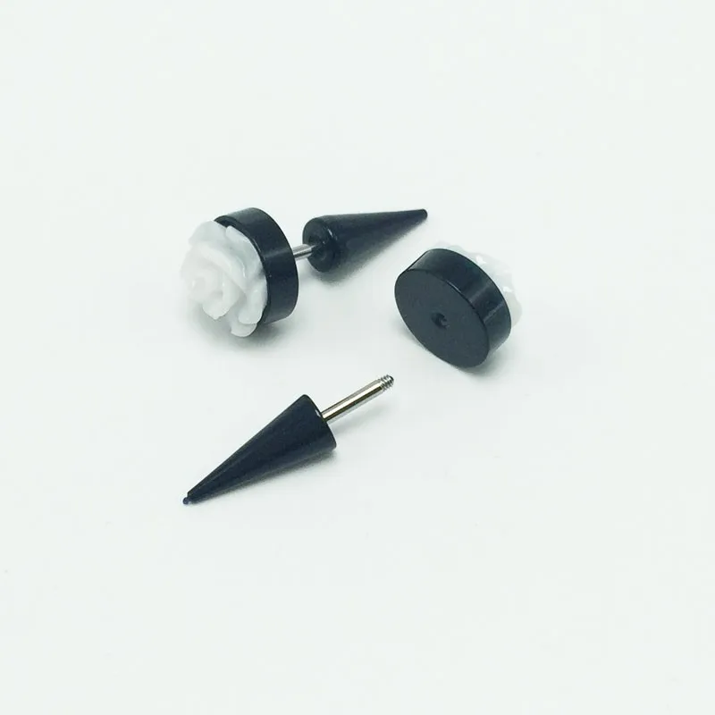 1 pair men women fashion new fake ear tapers ear expanders rose 10mm black cheater ear strtetchers body jewelry ear plug pircing fitting