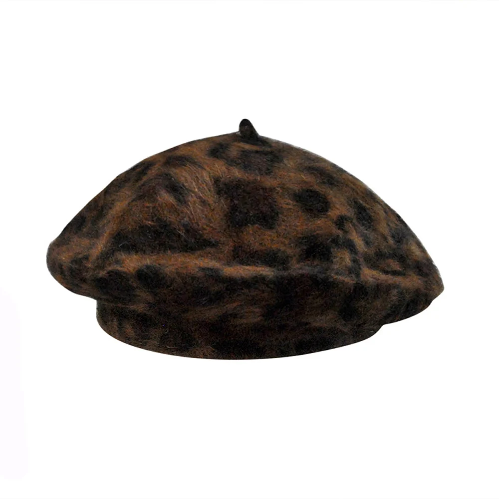 Для женщин Винтаж леопардовым принтом шерсть мягкая зима теплый берет Классическая шапочка Новый HATBD0501