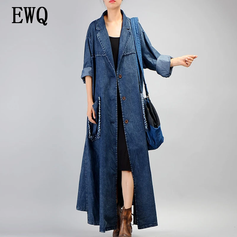 

Loose Windbreaker Women [EWQ] New Autumn 2019 Fashion Lapel Full Sleeve Single Breasted Stitching Double Pockets Loong QE203