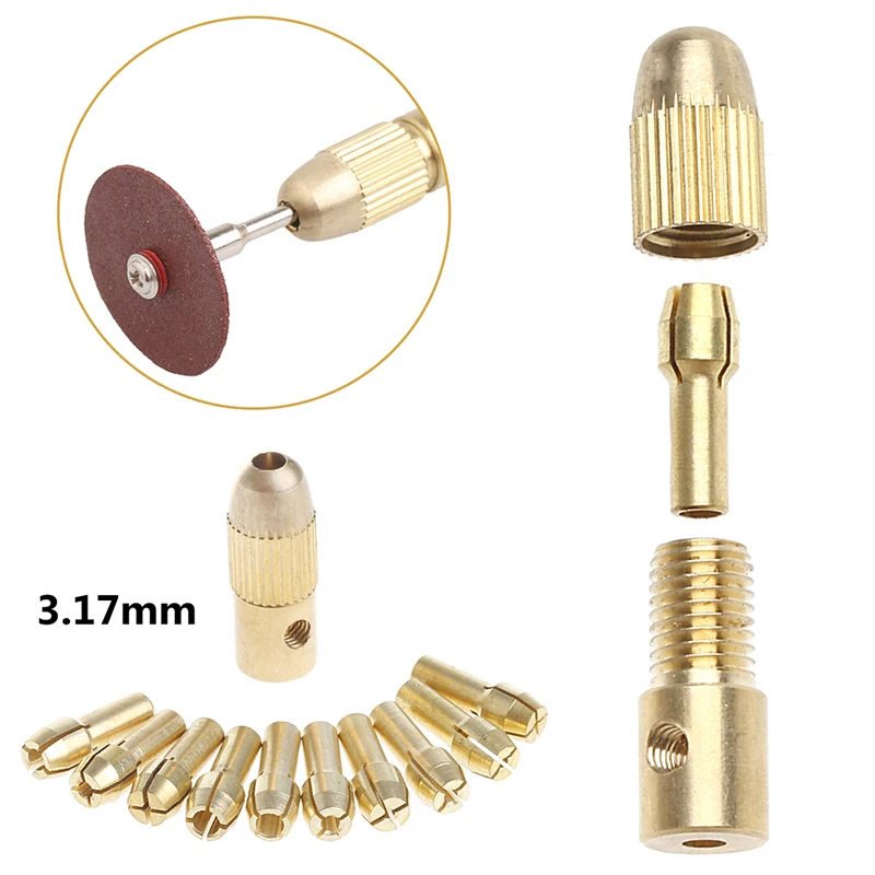 

3.17mm+10Pc 0.5-3.2mm Micro Twist Hand Drill Kit Chuck Electric Drill Bit Collet