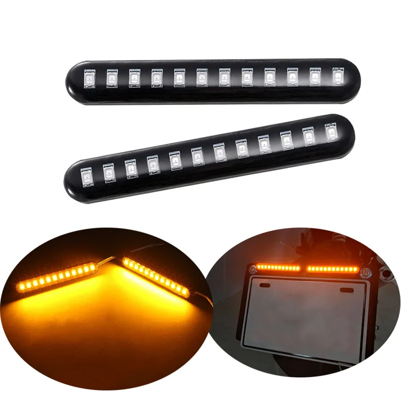 

2x Turn Signal Strip lamp 12 LED Motorcycle Flowing Water Tail Brake Lights 3528 SMD License Plate Light Blinker Stop Flicker