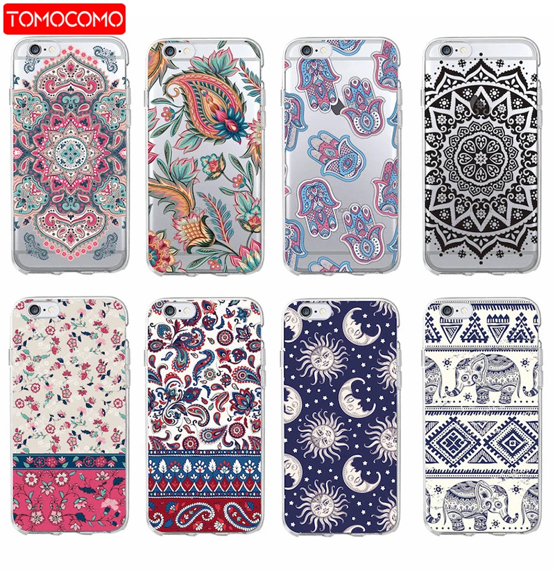 

Boho Indian Floral Lotus Elephant Paisley Tribal Soft Phone Case Coque For iPhone 11 Pro 7 7Plus 6 6S 6Plus 8 8PLUS X XS Max