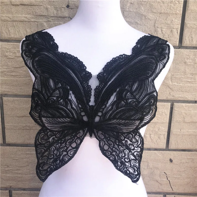 

Black Butterfly Lace Collar Embroidered Neckline Trim Applique Embellishments Vintage Trims Wedding Dress Accessories