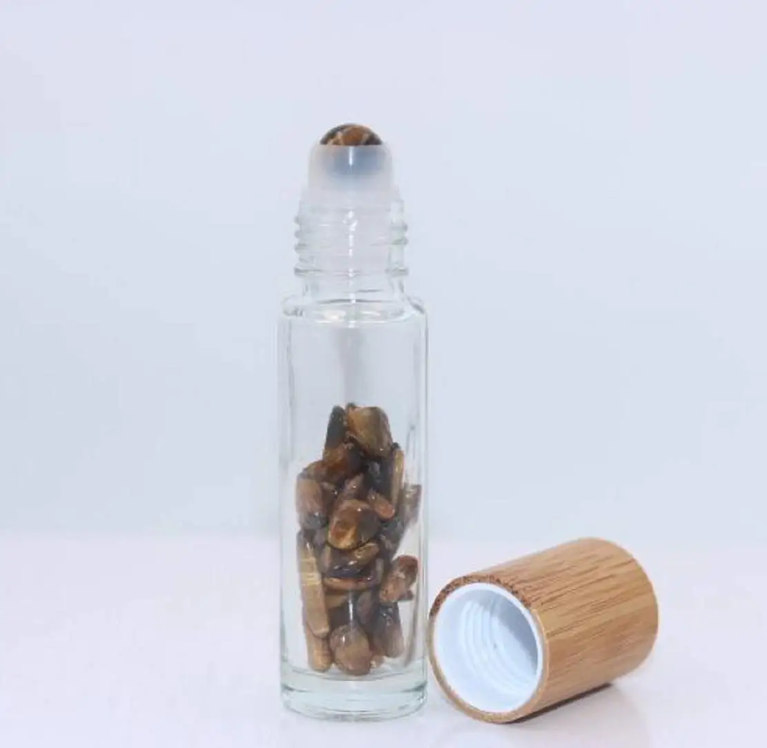 10ml Natural Gemstone Glass Roller Bottles Essential Oil Jade Roller Bottles Bamboo Cover 10pcs/lot P224