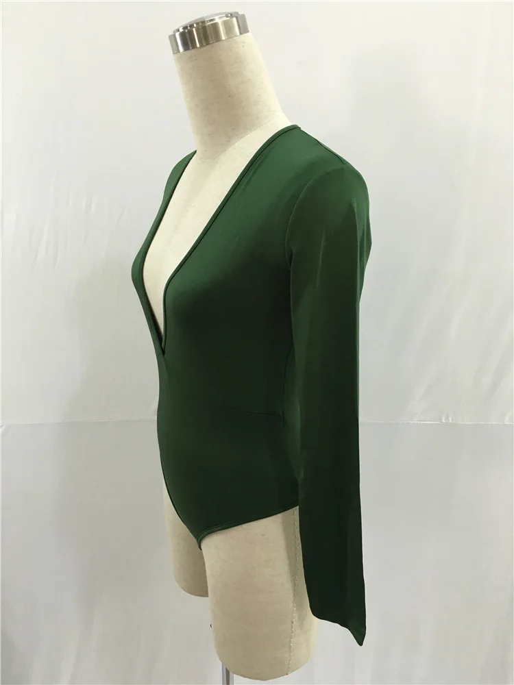 sequin bodysuit Women Plunging V Neck Rompers Autumn Spring Long Sleeve Solid Colors Bodysuit One Piece Basic Jumpsuit Plus Size S-2XL body suits for women