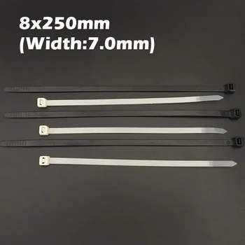 

100pcs 8x250 8*250mm (7mm Width) White Black Nylon66 Network Electric Wire String Zip Fastener Self-Locking Plastic Cable Tie