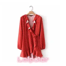 2018 Sexy ruffles Polka Dot Dress women V-Neck long sleeve beach party dress Summer Boho Wrap mini short dress female new 2018 Sexy ruffles Polka Dot Dress women V-Neck long sleeve beach party dress Summer Boho Wrap mini short dress female new