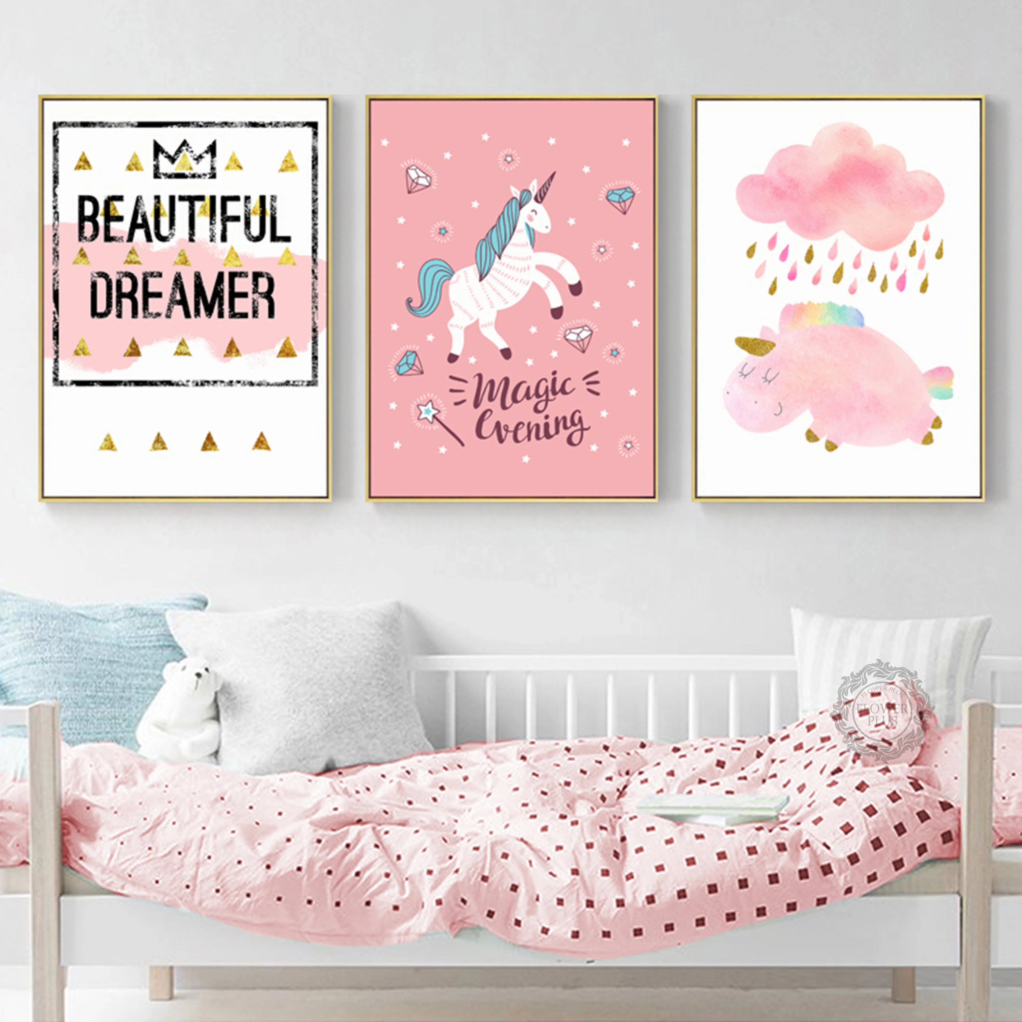 

Nordic Cartoon Pink Unicorn Canvas Painting Poster And Print Wall Art Framework Decoration Pictures For GIRL Room Decor No frame