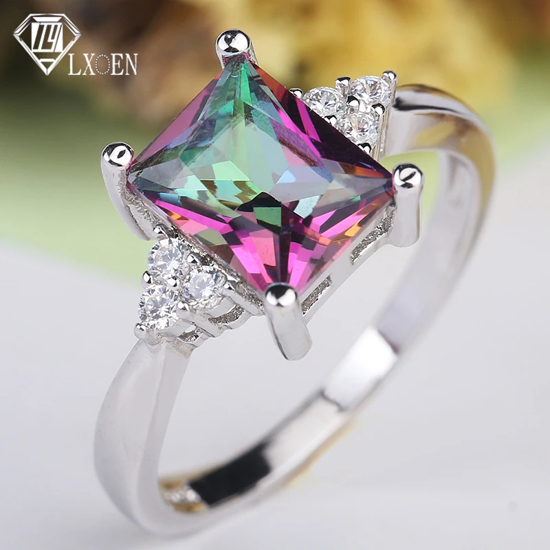 

LXOEN Best Gift Luxury Multicolor Zircon Engagement Ring with Silver Color Rings for Women Party Jewelry Anillos Mujer