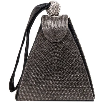 

Vintage Diamond Bridal Wedding Wallet Mini Gray Pyramid Party Tote Crystal Evening Clutch