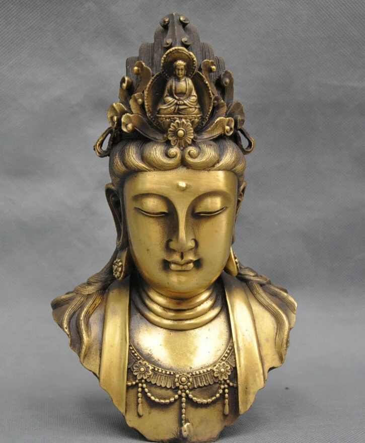 

9'' China Kwan-yin Buddha Guanyin Boddhisattva Bust Bronze Statue
