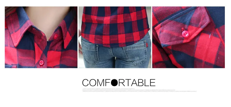 Blusa xadrez de flanela feminina, camisa casual