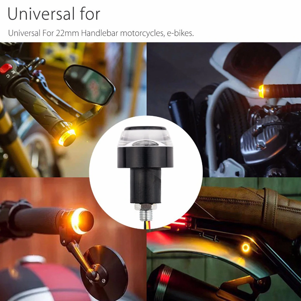 

2 Pcs 12V LED Motorcycle Handlebar Tail Turn Signal Light 22mm Yellow White Universal Indicator Flasher Handle Lamp