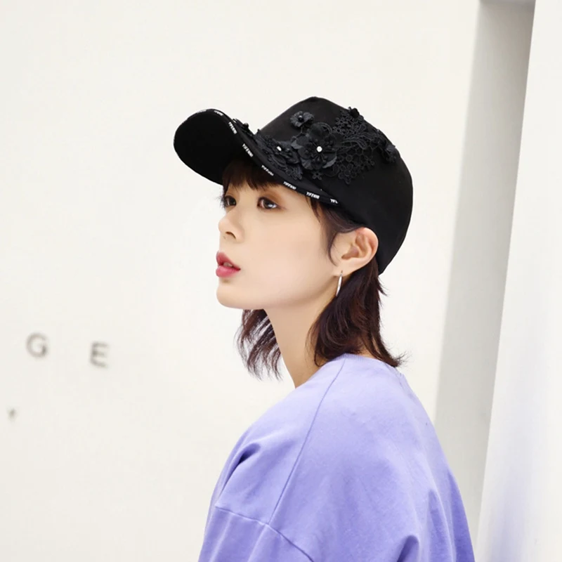 

Embroidered Rose Hiking Cap Men Women Unisex Applique Floral Sports Running Cap Unisex Snapback Flat Hat Casquette