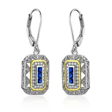 Azul Zirconia Esterlina del Sólido 925 de Plata Cuelga Los Pendientes de Gota Para Las Mujeres Newshe Joyería El Envío libre