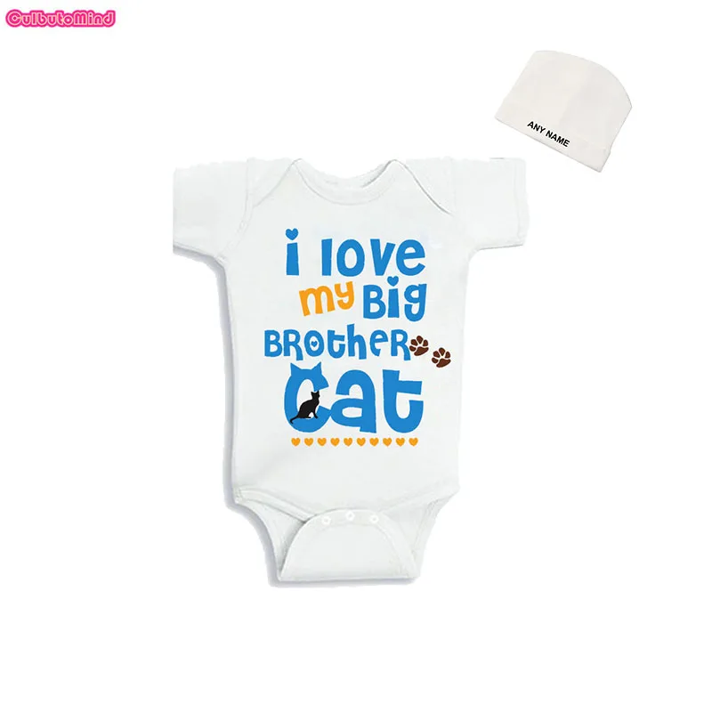 

Culbutomind I Love My Big Brother Cat Print Baby Body Suit Newborn Baby Boys T-shirt Romper with Custom Cap