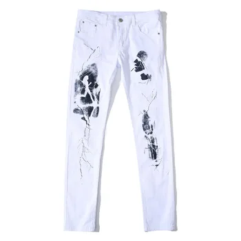 

2019 New Design Pattern Printing Biker Jeans Men's Fashion Denim Trouser High Quality Elasticity Male Slim Pants Plus Size 42