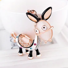 Llaveros Keyrings Quality Gold Plated Rhinestone Enamel Little Donkey Penadnt Keychains Novelty Item Jewelry For Women