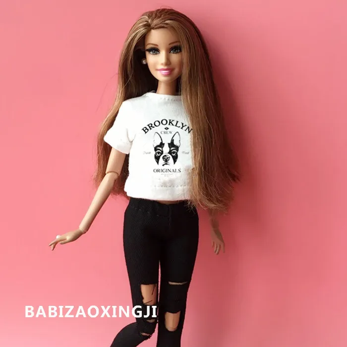 

Handmade new 2pcs/set 1/6 fashion Doll Clothes carton T-shirt+jeans for Blyth Doll accessories,doll clothes for barbie doll