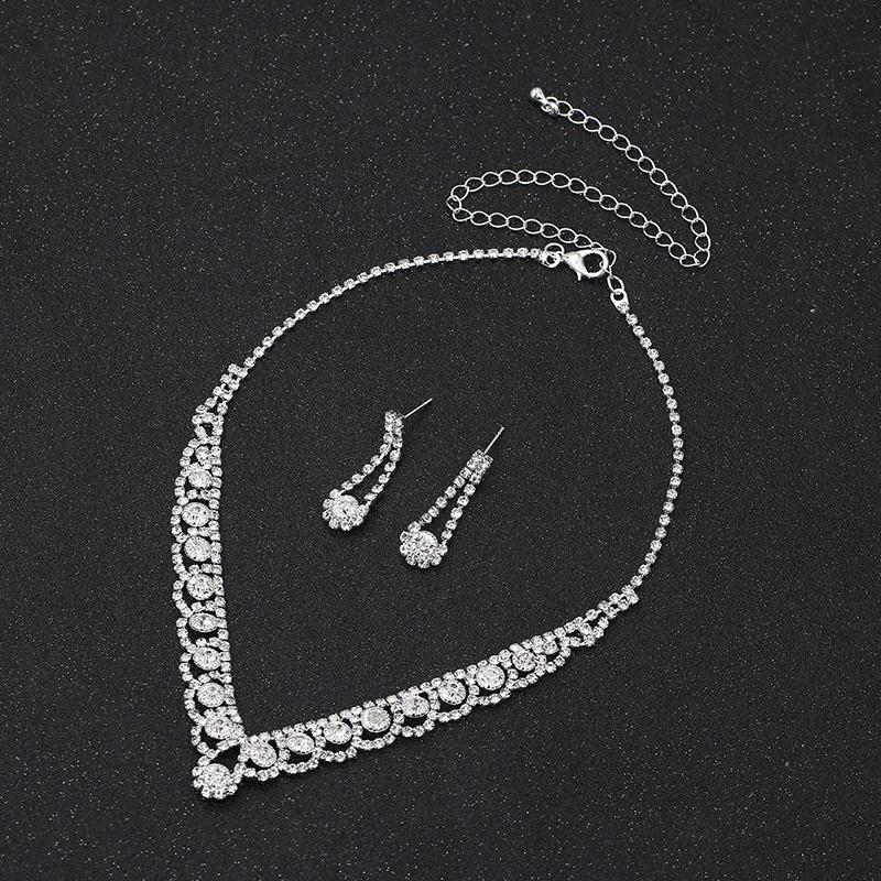 Bridal Jewelry Sets TREAZY Silver Color Rhinestone Crystal for Women Necklace Earrings Bracelet Set Wedding Accessories