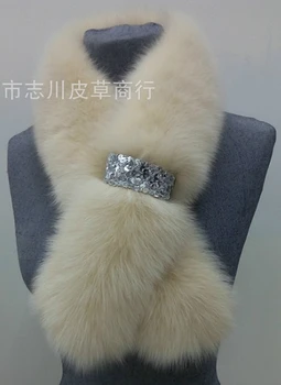 

Real Fox Fur Women Winter Fashion Scarves Warm Scarf Fake Shirt Collar Lady Elegant Temperament Accessories Shawl TKS005-beige